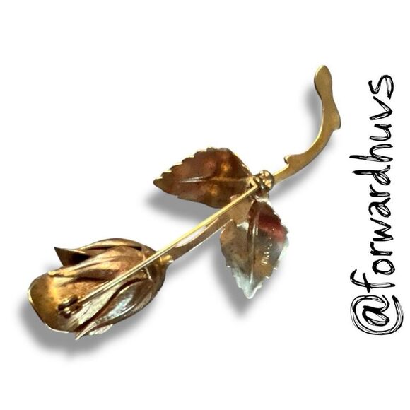 Bundle Sale 3 for $15 | Vintage Gold Tone Rose Brooch – 3”  Petals and Leaves - Picture 4 of 8
